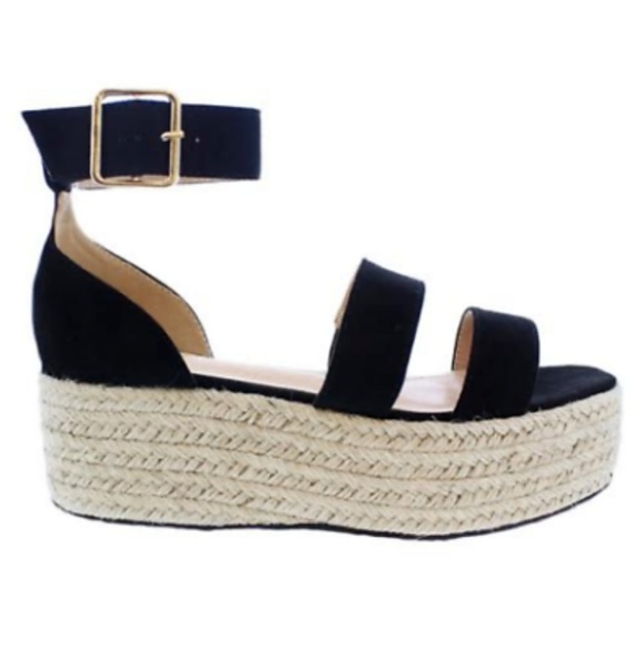 Last Size 5.5🖤Black Open Toe Side Bucke Espadrill - Picture 4 of 5